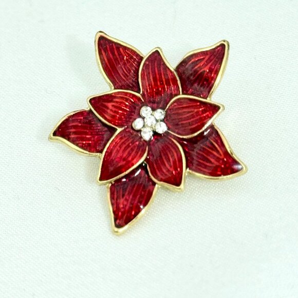 Vintage Eisenberg Ice Poinsettia Brooch/Clip Earrings Set - Like New Condition - Picture 5 of 11